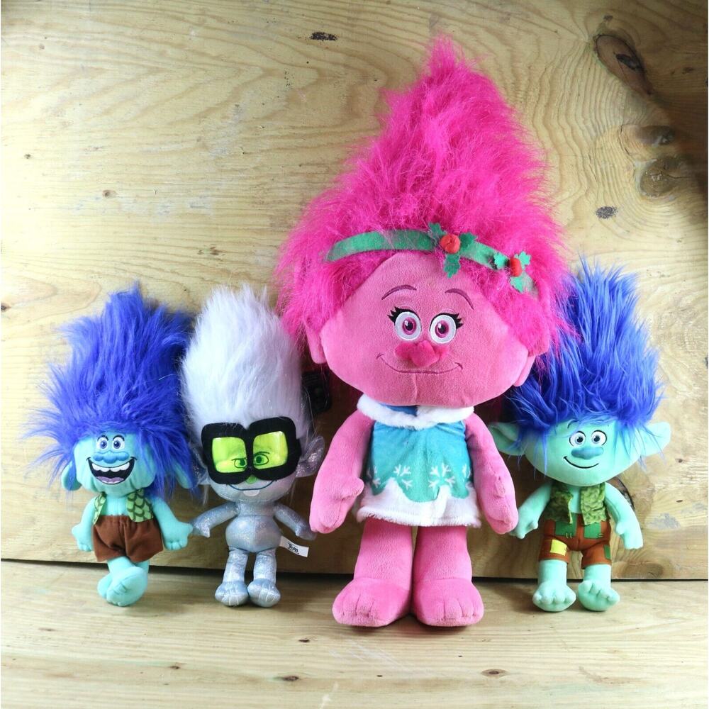 Trolls Plush Large Happy Branch, Tiny Diamond Doll Lot of 4 Dreamworks 16”, 27